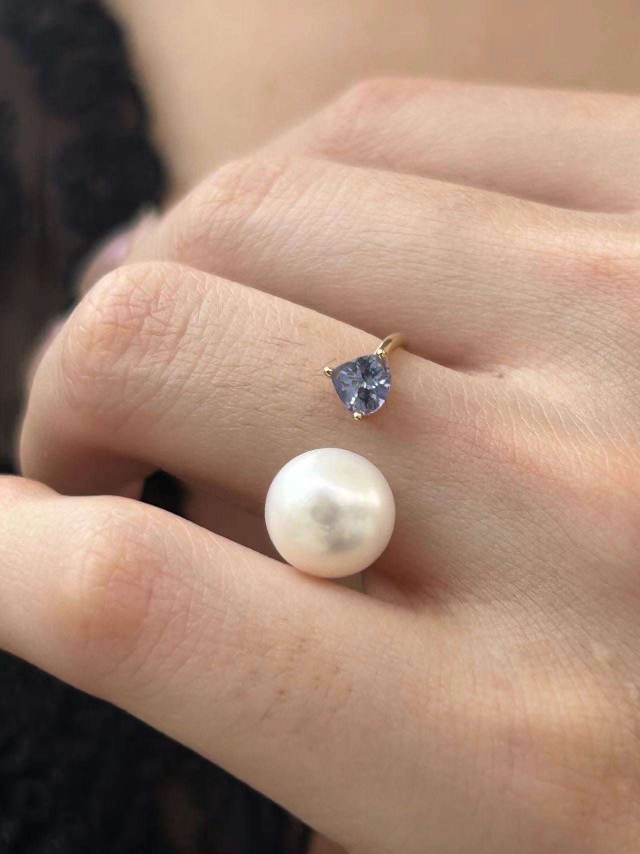 Tanzanite and White Angel Pearl Ring