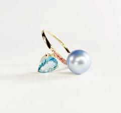 Blue Topaz and Blue Rose Pearl Ring