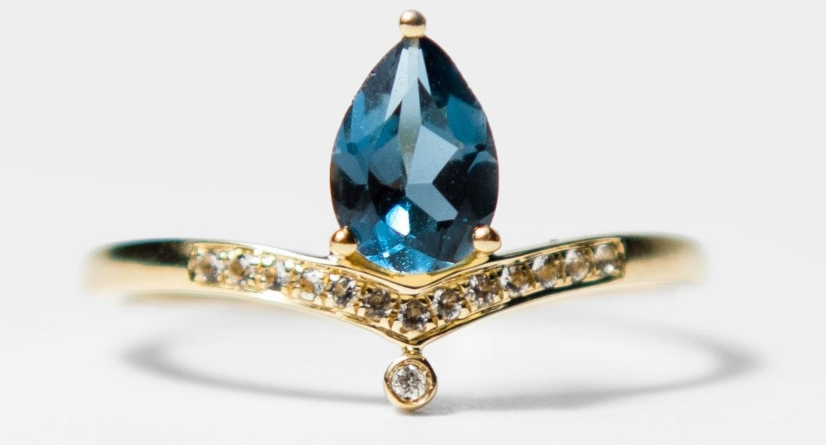 Blue Topaz and Diamond Crown Ring