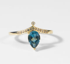 Blue Topaz and Diamond Crown Ring